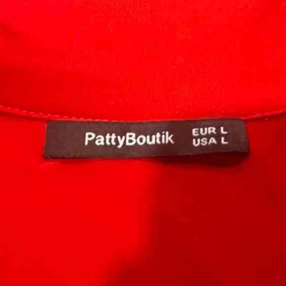 PattyBoutik Red Long Sleeves Rouched Flattering Notch Collar Top - L - Picture 3 of 9